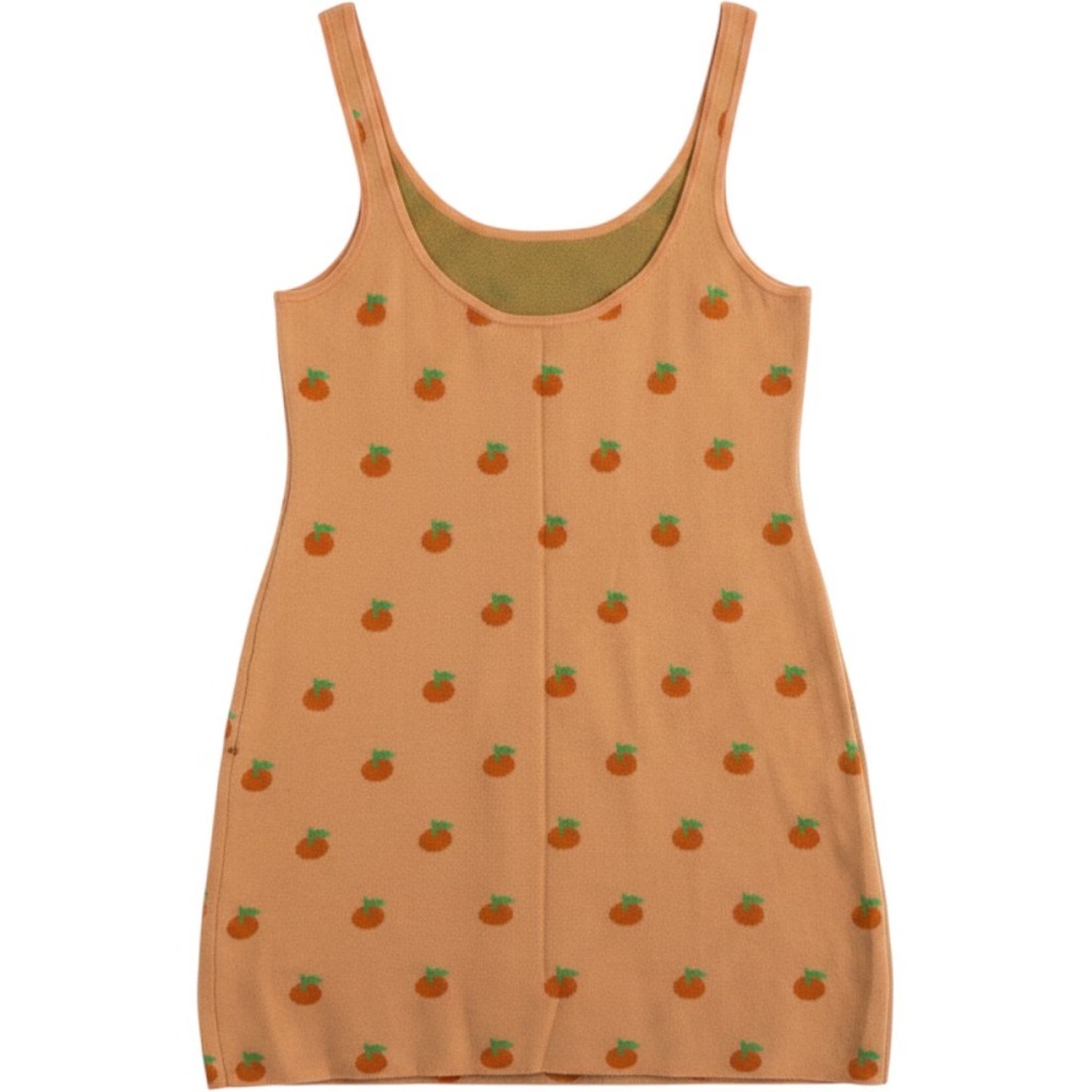 Just Polly Orange‎ Fruit Print Sweater Mini Micro Dress Peach XL Sleeveless